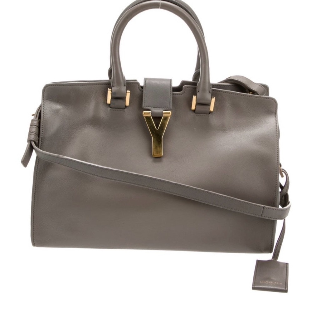 Saint Laurent Dark Gray Leather Bag with Gold Logo